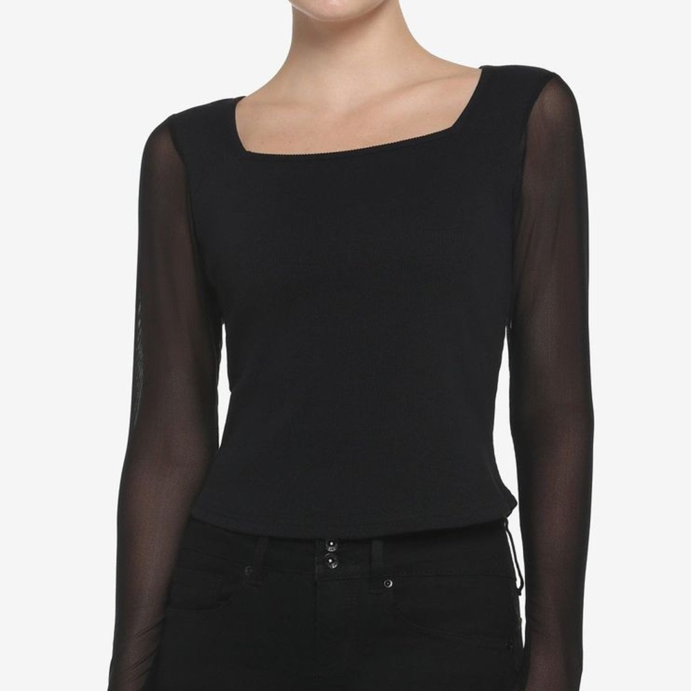 Black mesh long sleeve top
